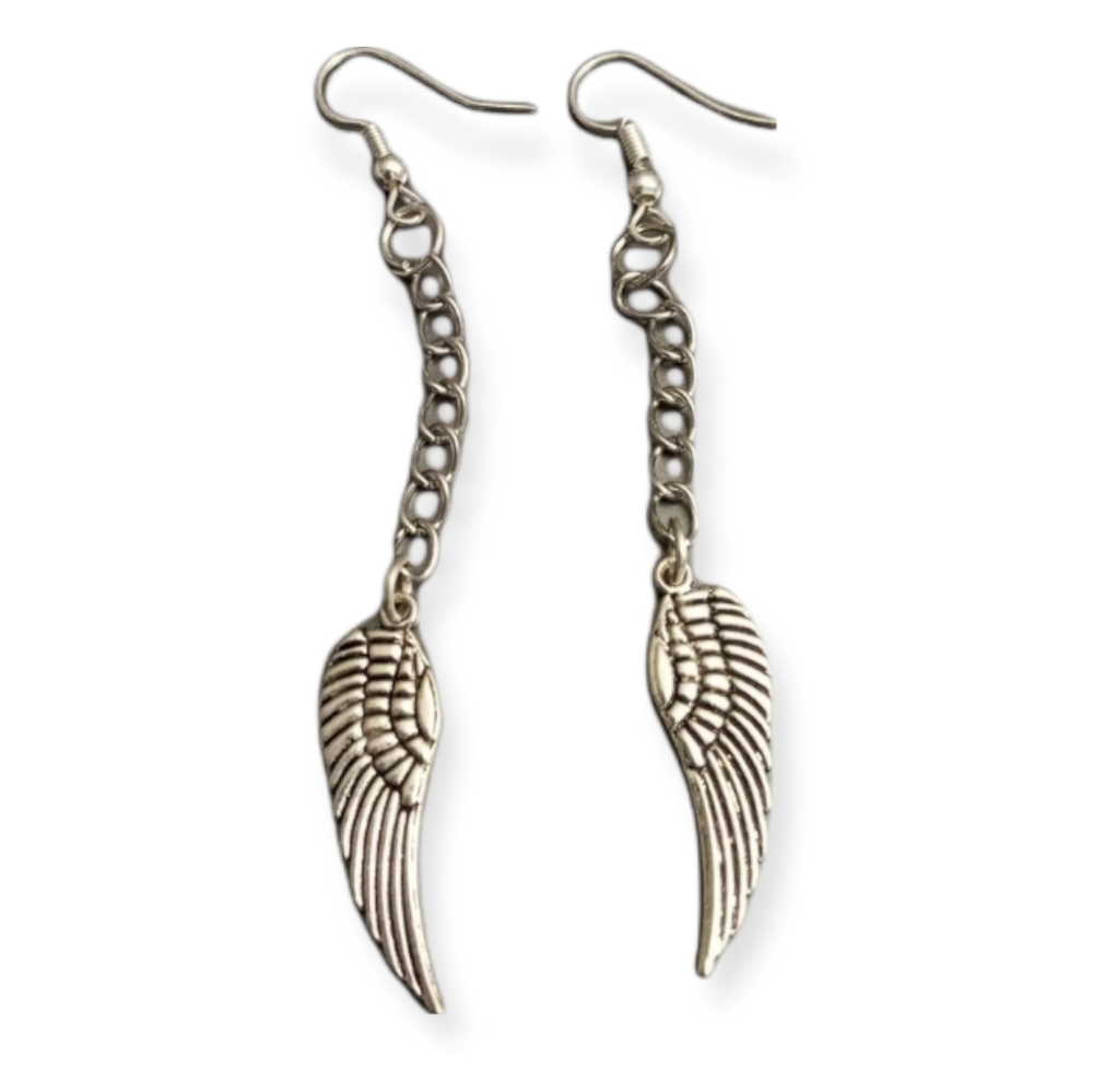 Hand crafted New silver plated feather chain earrings boho hippie rocker style
